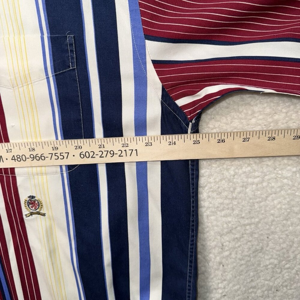 Vintage Tommy Hilfiger Shirt Mens Large Stripe Colorblock Crest Flag Logo 90s - Picture 9 of 10